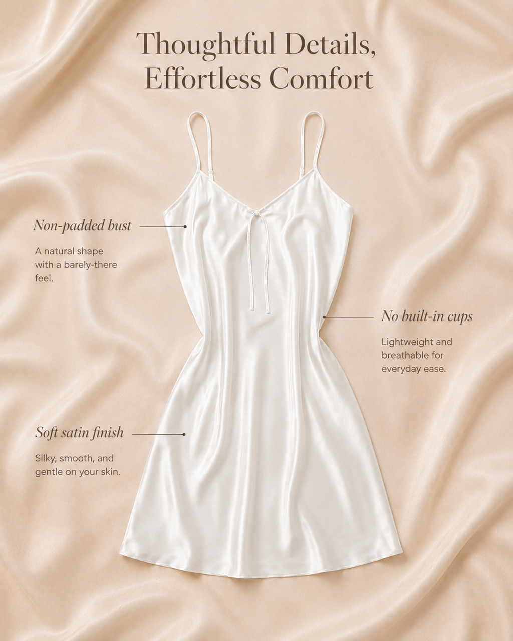Blanc Élégance Satin Slip Dress